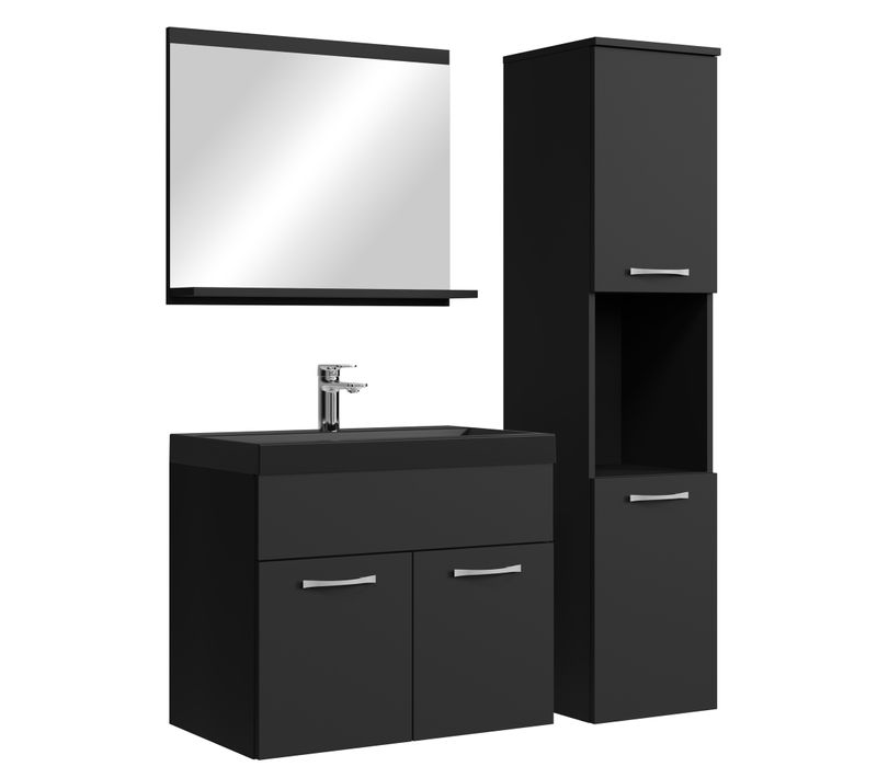 Meuble De Salle De Bain Montreal 60 Cm Lavabo Noir   Noir Mat   Armoire De Rangement Meuble Lavabo
