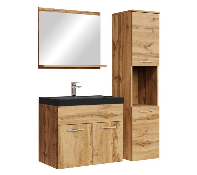 Meuble De Salle De Bain Montreal 60 Cm Lavabo Noir Chene Armoire De Rangement Meuble Lavabo