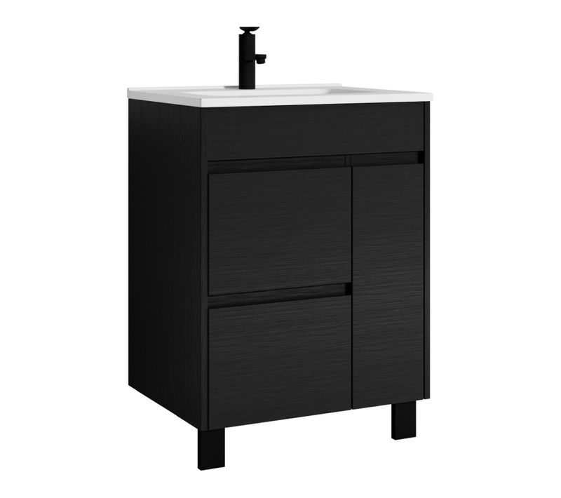 Meuble De Salle De Bain Salzburg 60cm Lavabo Bois Noir – Armoire De Rangement Meuble Lavabo