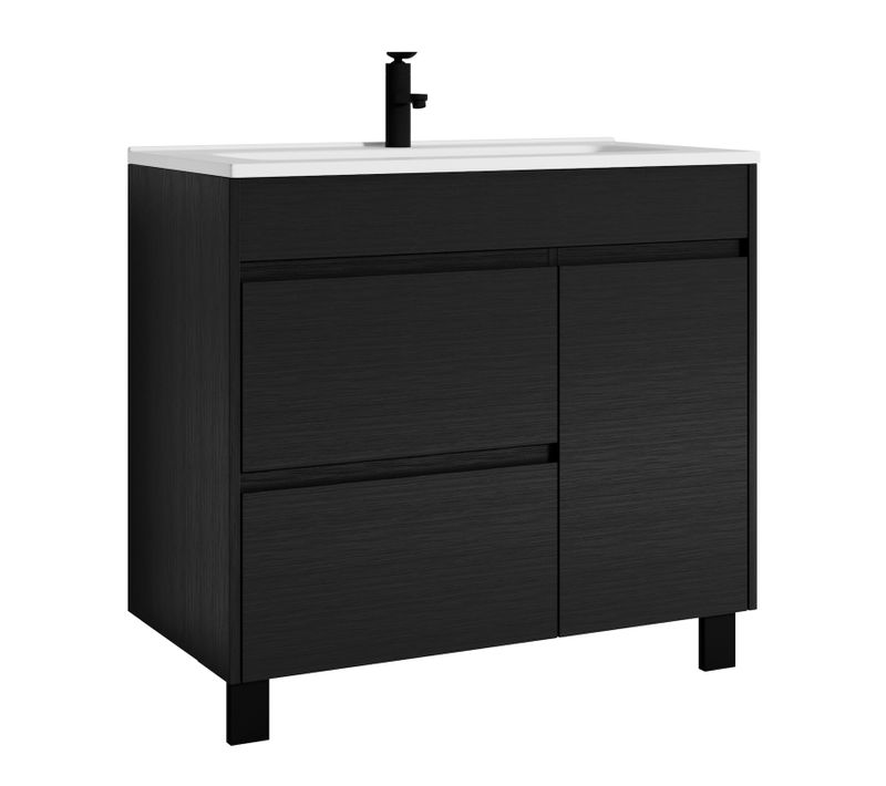 Meuble De Salle De Bain Salzburg 80cm Lavabo Bois Noir – Armoire De Rangement Meuble Lavabo