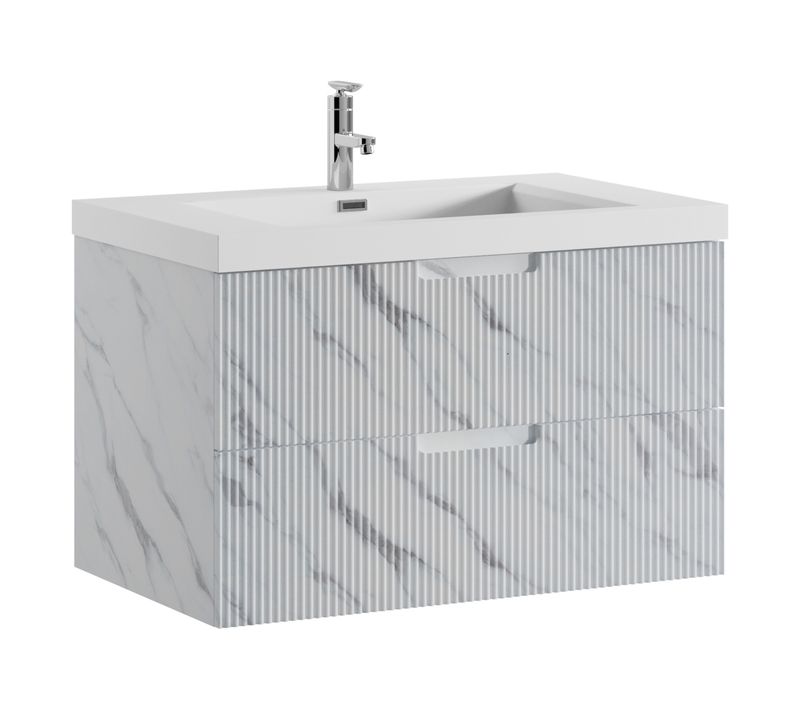 Meuble Vasque De Salle De Bain Thermis 80 Cm Lavabo Marbre Blanc