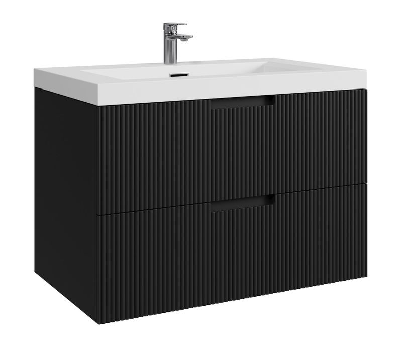 Meuble Vasque De Salle De Bain Thermis 80 Cm Lavabo Noir Mat