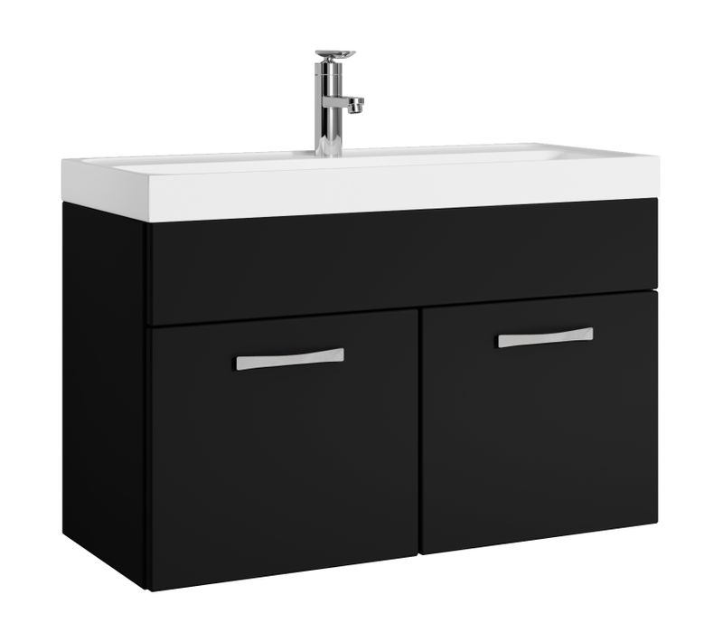 Meuble De Salle De Bain Paso 01 80 X 40 Cm Lavabo Noir Mat – Armoire De Rangement