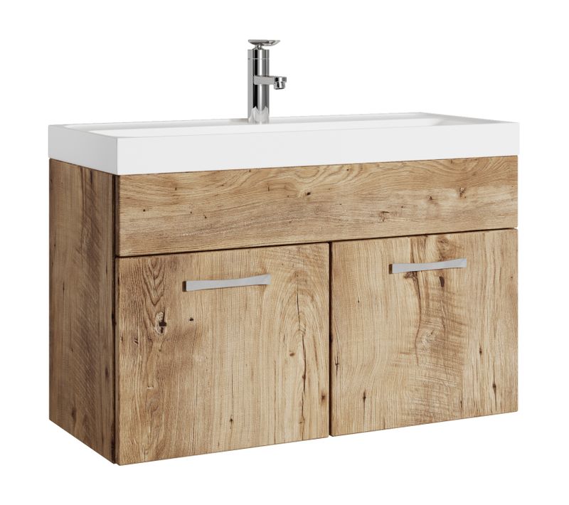 Meuble De Salle De Bain Paso 01 80 X 40 Cm Lavabo Chêne Châtaignier – Armoire De Rangement