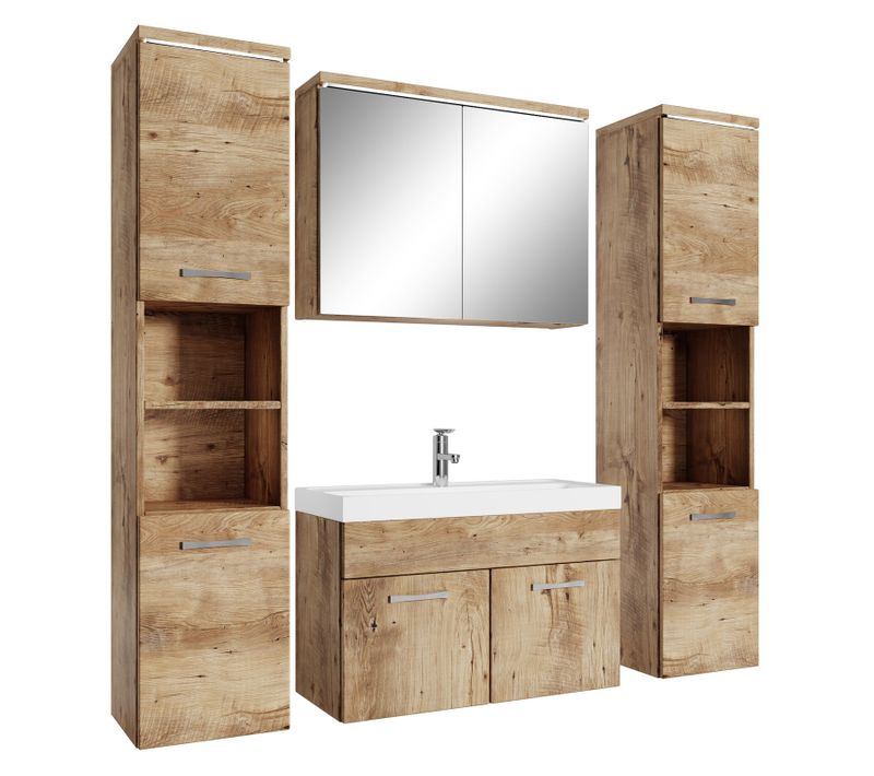 Meuble De Salle De Bain Paso XL 80 X 40 Cm Chêne Châtaignier – Armoire De Rangement Meuble Lavabo