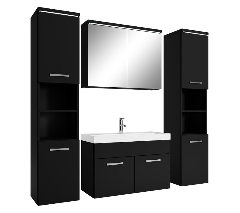 Meuble De Salle De Bain Paso XL 80 X 40 Cm Noir Mat – Armoire De Rangement Meuble Lavabo Evier