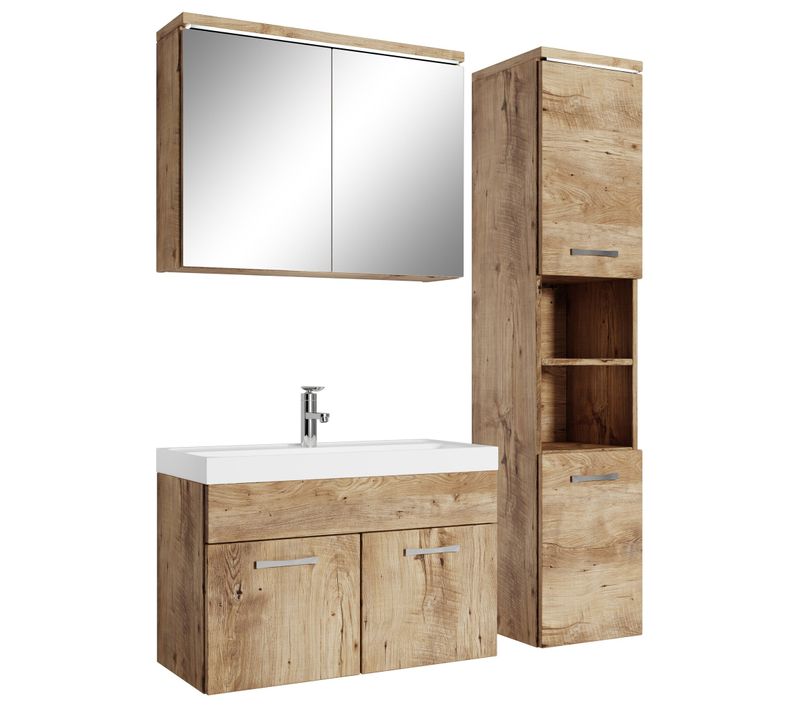 Meuble De Salle De Bain De Paso 80 X 40 Cm Lavabo Chêne Châtaignier – Armoire De Rangement Meuble