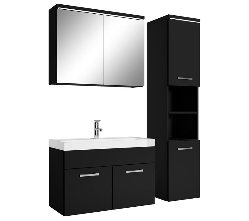 Meuble De Salle De Bain De Paso 80 X 40 Cm Lavabo Noir Mat – Armoire De Rangement Meuble Lavabo