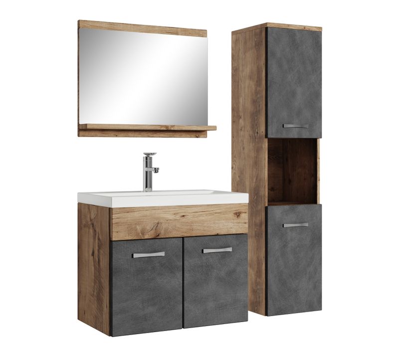 Meuble De Salle De Bain Montreal 60 Cm Lavabo Chene Chataignier, Gris   Armoire De Rangement Meuble