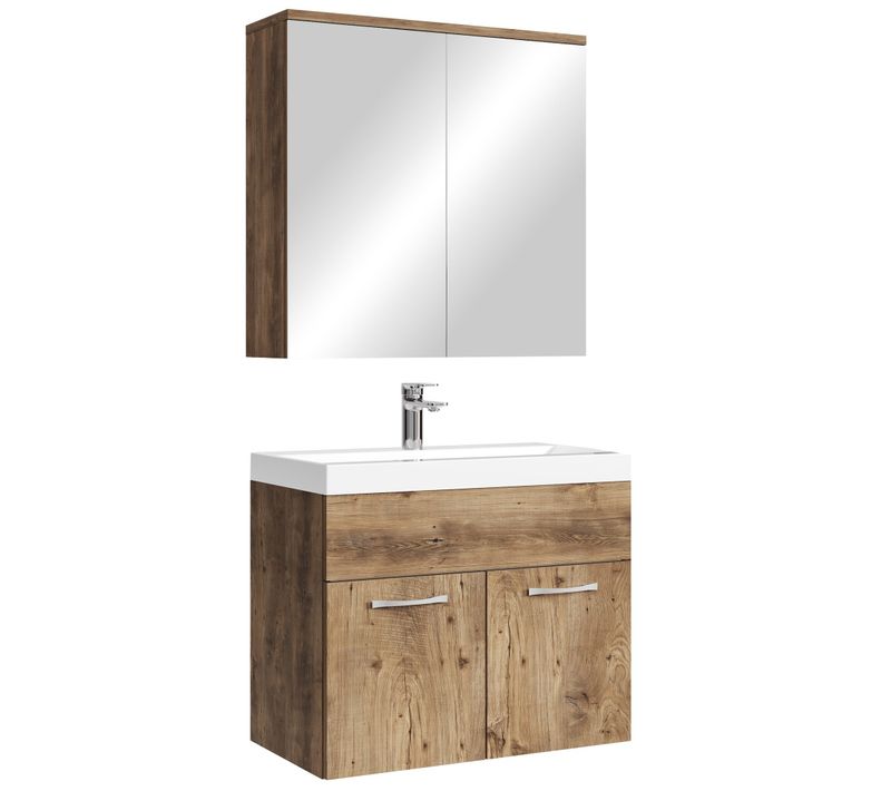 Meuble De Salle De Bain Montreal 01 60 Cm – Chêne Marron – Meuble Avec Miroir Armoire