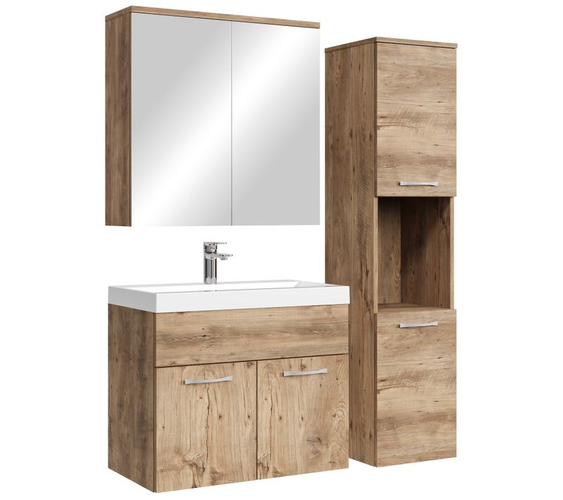 Meuble De Salle De Bain Montreal 60 Cm Avec Miroir Armoire Chêne Châtaignier Armoire De Rangement