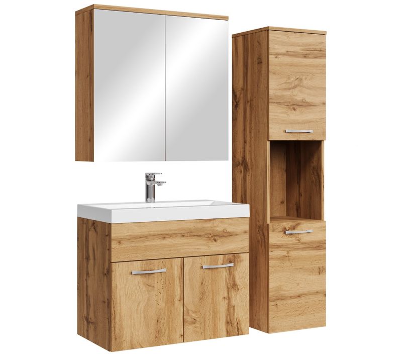 Meuble De Salle De Bain Montreal 60 Cm Avec Miroir Armoire Chene   Armoire De Rangement Meuble