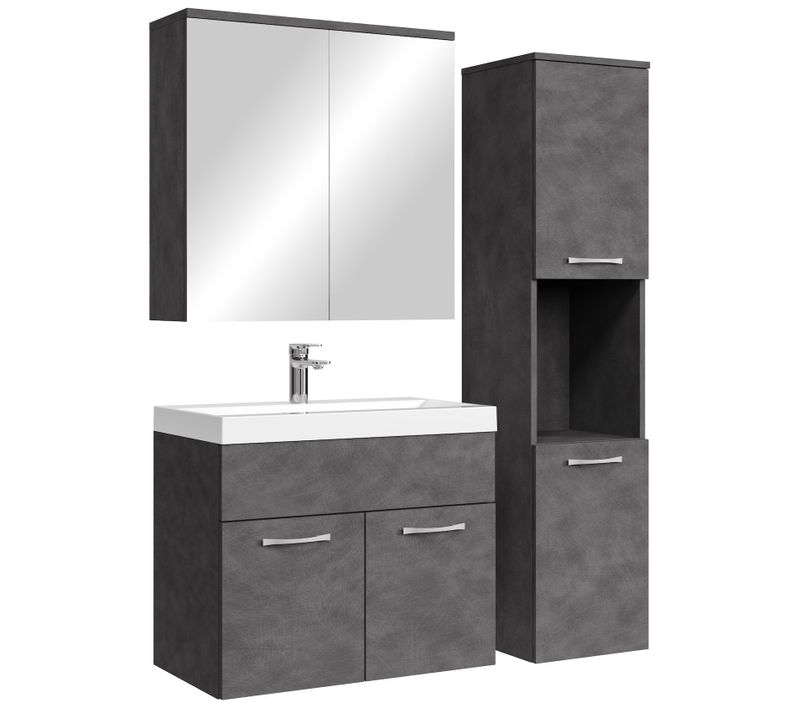 Meuble De Salle De Bain Montreal 60 Cm Avec Miroir Armoire Gris Armoire De Rangement Meuble