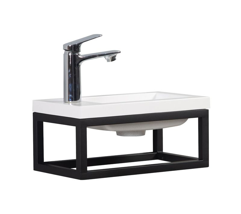 Meuble Lave Mains Mesa 40 X 22 Cm – Blanc Mat Avec Structure Noire – Meuble Suspendu Pour Wc Ou