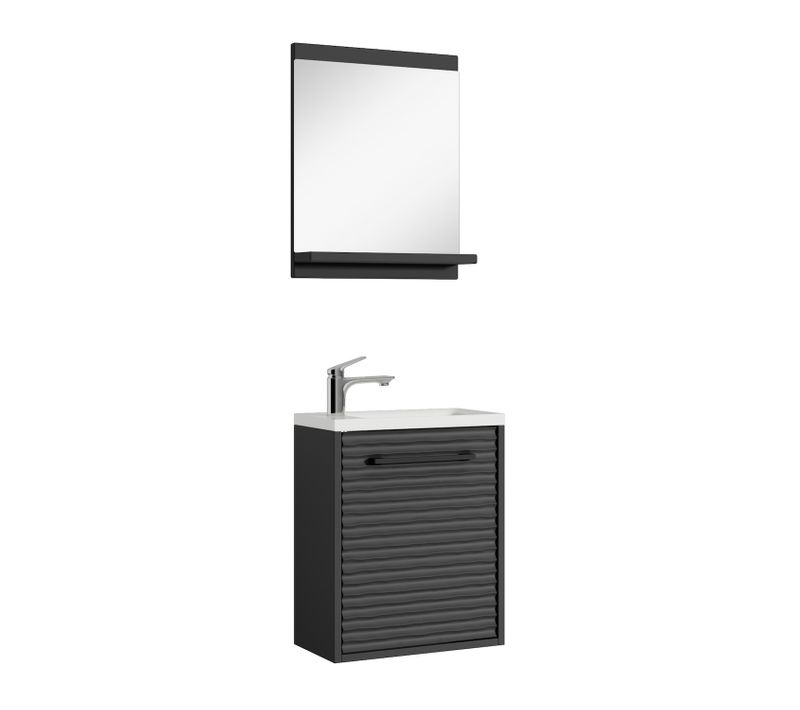Meuble De Salle De Bain Etna   Noir Matt 40x22 Cm Meuble De Rangement Meuble De Lavabo Avec Miroir