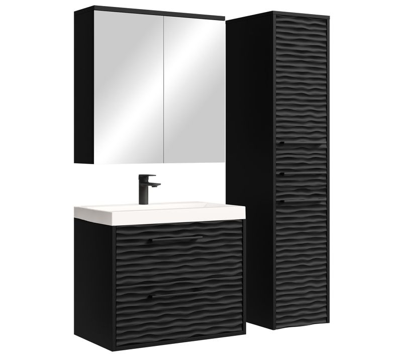 Meuble De Salle De Bain Etna 60 Cm Lavabo   Noir   Armoire De Rangement Meuble Lavabo Evier Armoire