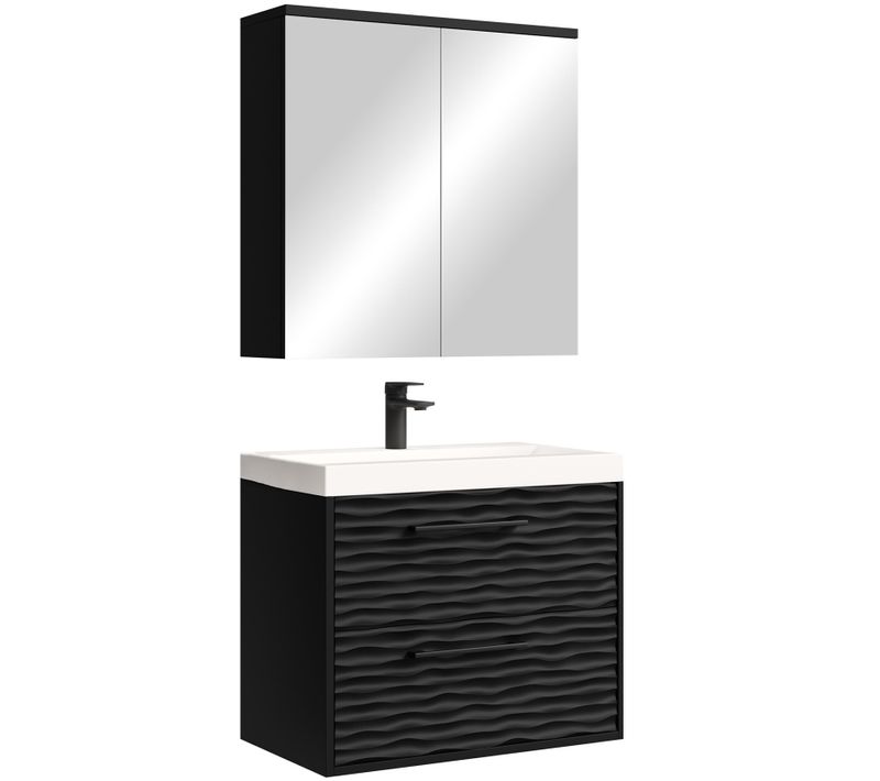 Meuble De Salle De Bain Etna 60 Cm 01 Lavabo Noir Armoire De Rangement Avec Meuble à Miroir