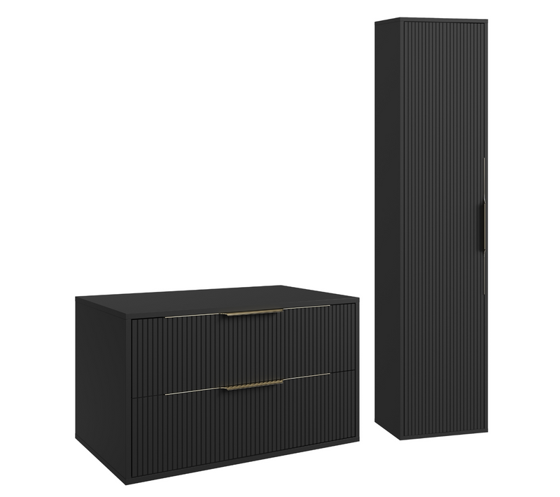 Meuble Sous Vasque Rimini 80 Cm   Noir Mat    Meuble De Salle De Bain Avec Colonne