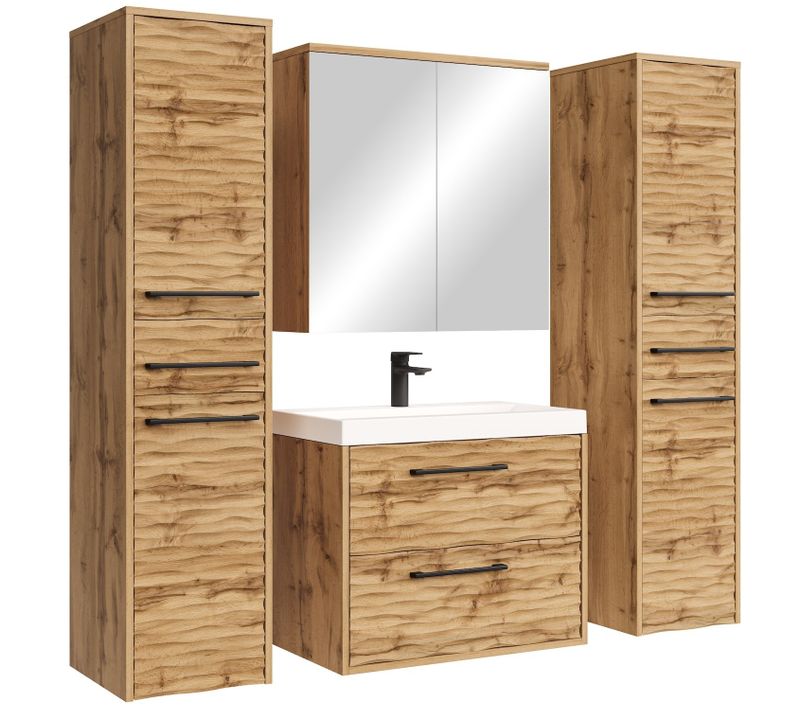 Ensemble De Meuble De Salle De Bain Etna XL 60 X 35 Cm   Chêne   Avec Armoire à Miroir Et Armoires