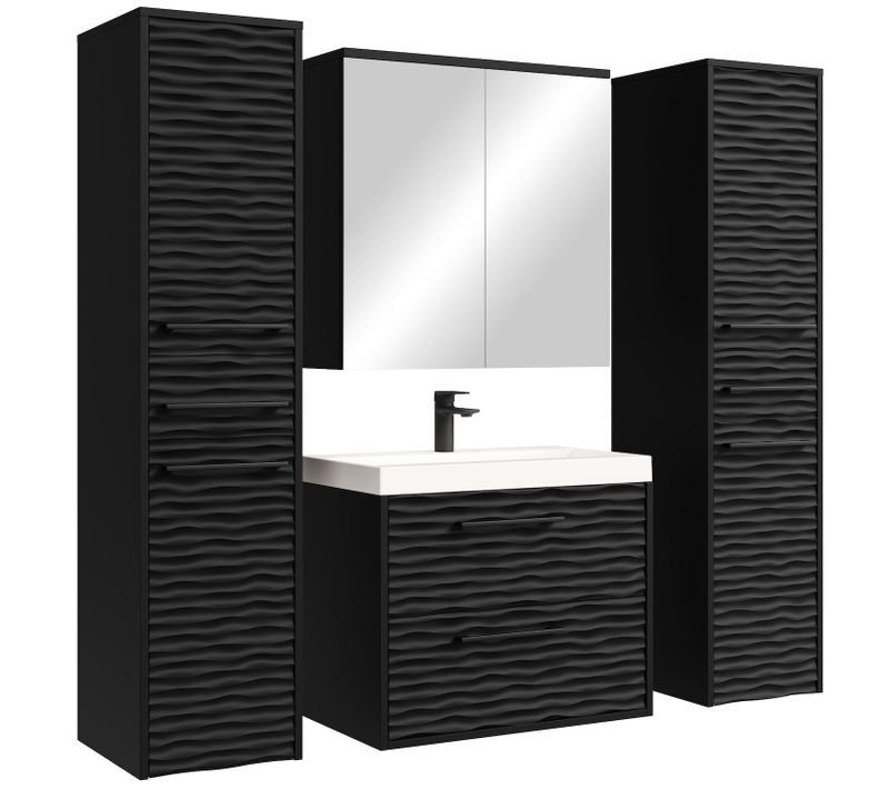 Ensemble De Meuble De Salle De Bain Etna XL 60 X 35 Cm   Noir Mat    Avec Armoire à Miroir Et