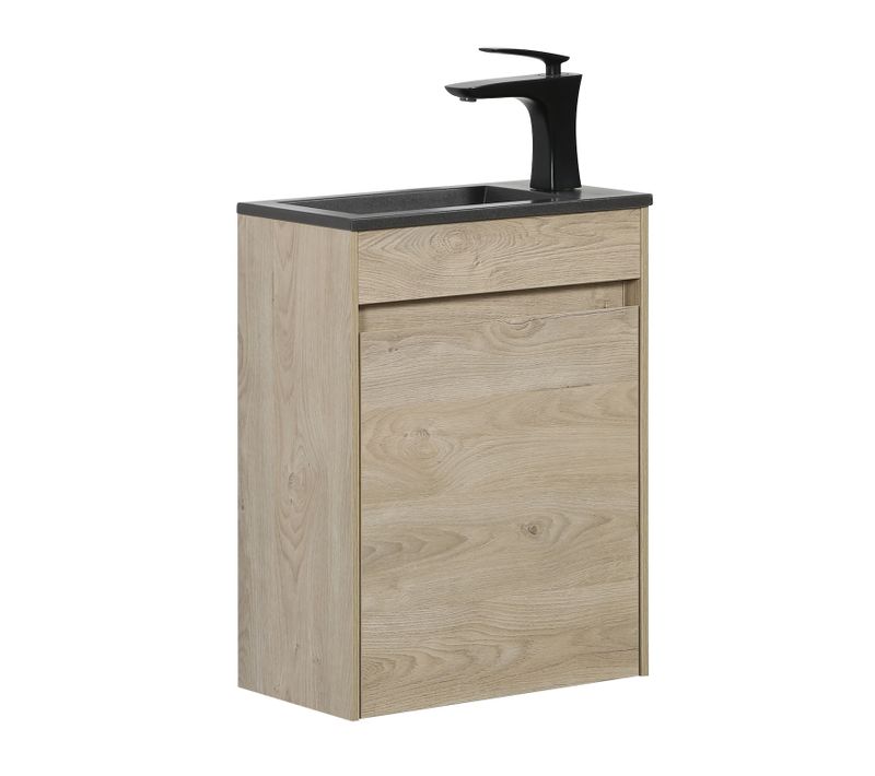 Meuble Lave Mains Sinta 40 X 22 Cm   Chêne Châtaignier   Meuble De Lavabo Avec Lavabo Noir