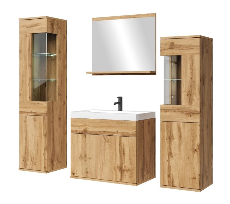 Meuble De Salle De Bain Nobel XL 60 X 35 Cm   Chêne   Meuble De Salle De Bain Avec Miroir Et