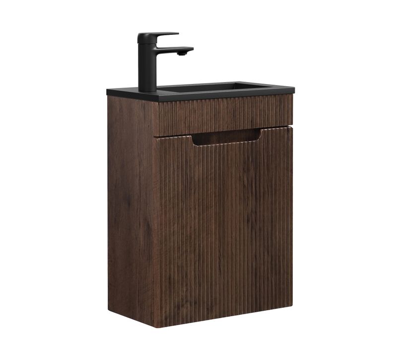 Meuble Lave Mains Thermis 40 X 22 Cm Noyer Brun   Lavabo Noir