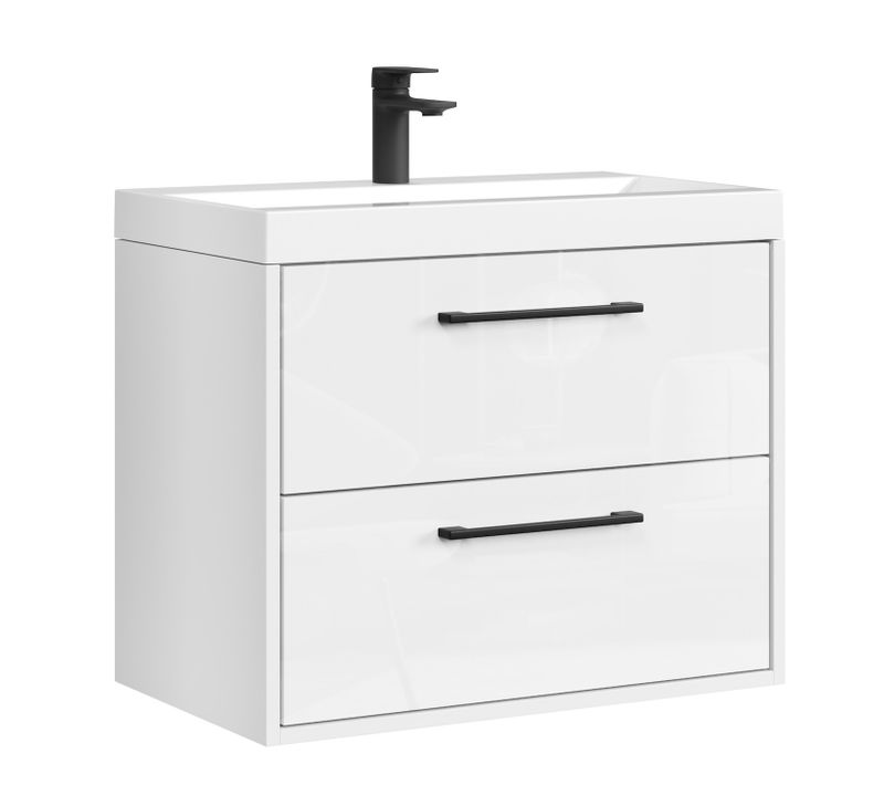 Meuble De Salle De Bain Florence 01 60 Cm   Blanc Brillant   Meuble Suspendu Avec Lavabo