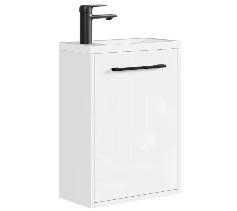 Meuble Lave Mains Florence 40 X 22 Cm   Blanc Brillant   Meuble Sous Vasque Avec Fermeture Douce