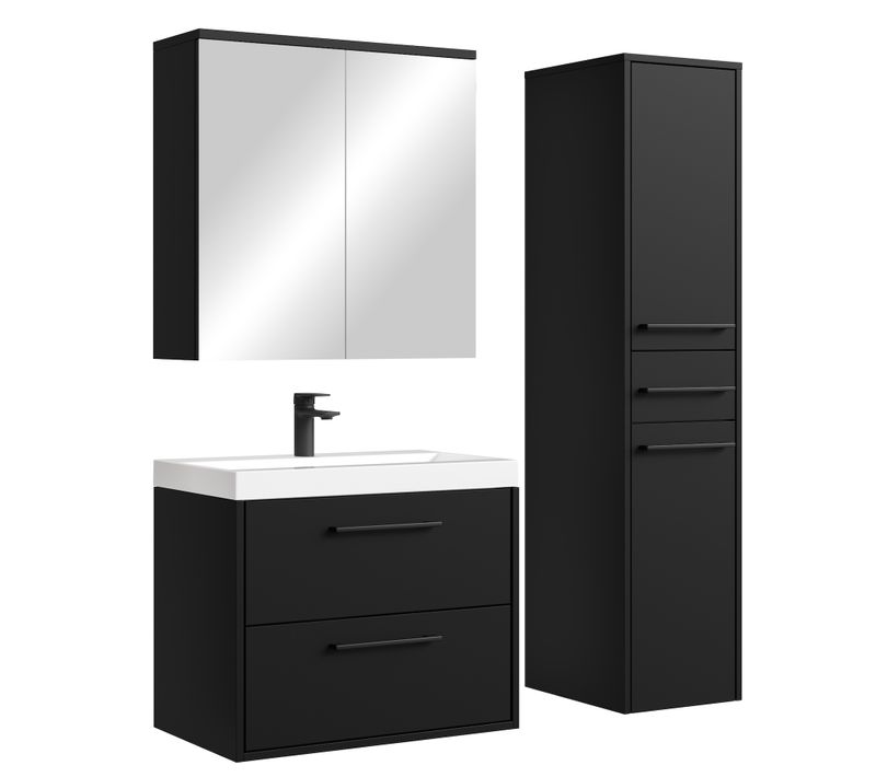 Meuble De Salle De Bain Florence 60 Cm – Noir Mat – Meuble Suspendu Avec Armoire à Miroir