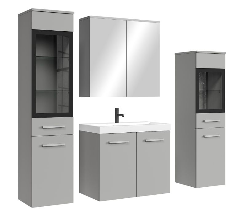 Meuble De Salle De Bain Mirano 60 X 35 Cm   Gris Mat   Meuble Avec Miroir Et Armoires Latérales
