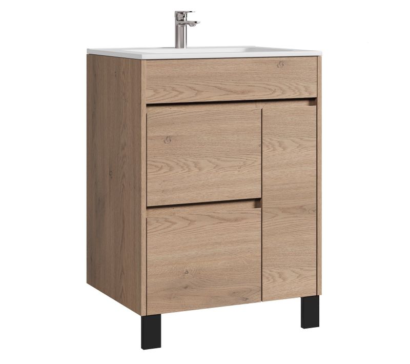 Meuble De Salle De Bain Salzburg 60 Cm Chêne Châtaignier   Meuble Avec Lavabo