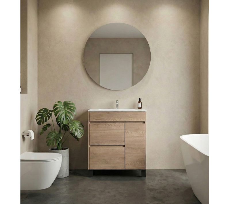 Meuble De Salle De Bain Salzburg 80 Cm Chêne Châtaignier   Meuble Avec Lavabo