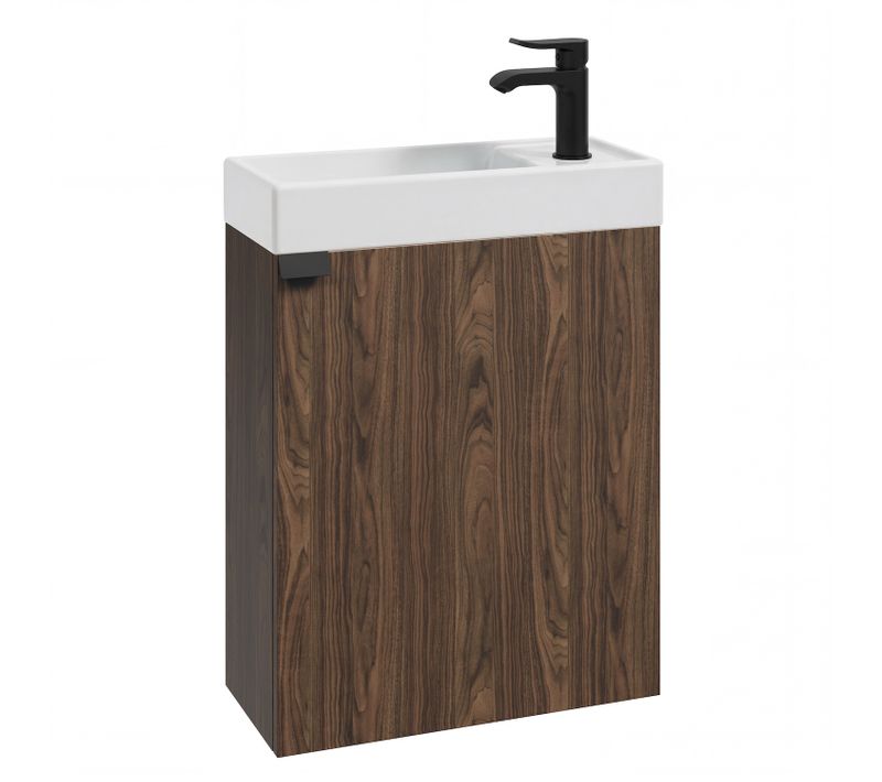 Meuble De Salle De Bain Keno 50 X 23 Cm – Brun Noyer – Meuble Lavabo Avec Vasque