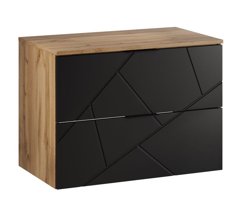 Meuble Lavabo Manello Pour Salle De Bains 80 X 46 X 58 Cm – Chêne Et Noir Mat – Meuble Suspendu