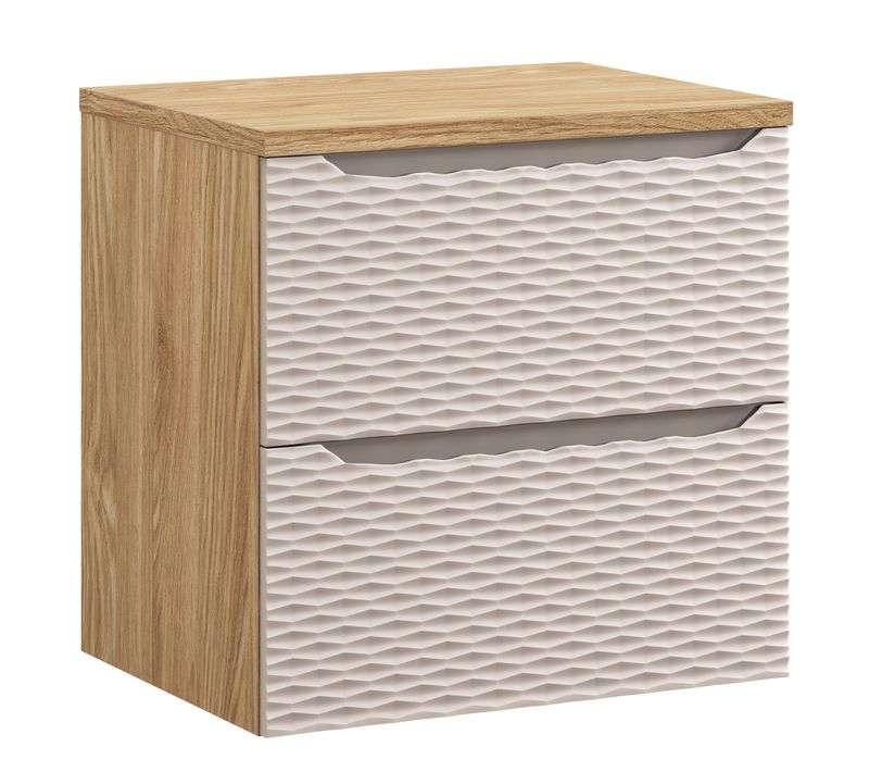 Meuble De Salle De Bain Ocean 60 Cm – Cashmere Et Chêne – Meuble Sous Vasque Suspendu Avec 2 Tiroirs