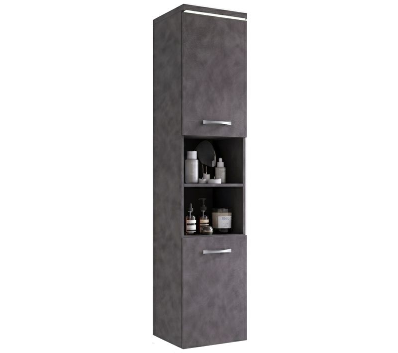 Colonne De Salle De Bain Paso 35 X 35 X 160 Cm – Gris Foncé – Colonne Suspendue Avec 2 Portes