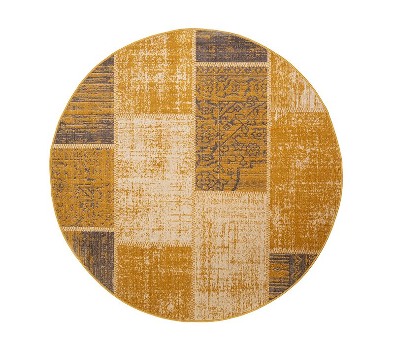 Tapis Patchwork Rond - Spring Jaune Ocre/taupe - Rond - D. 200 Cm
