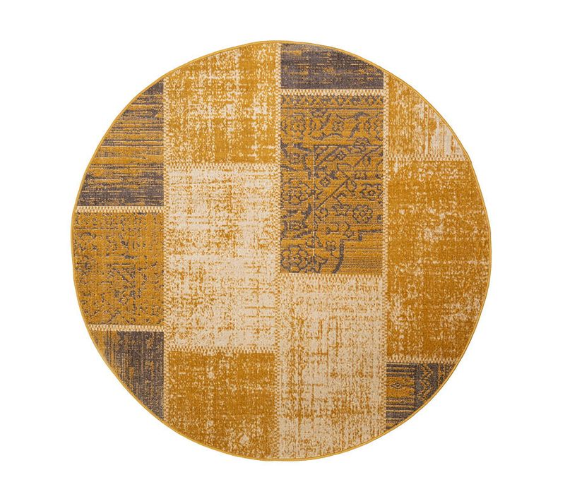 Tapis Patchwork Rond - Spring Jaune Ocre/taupe - Rond - D. 280 Cm