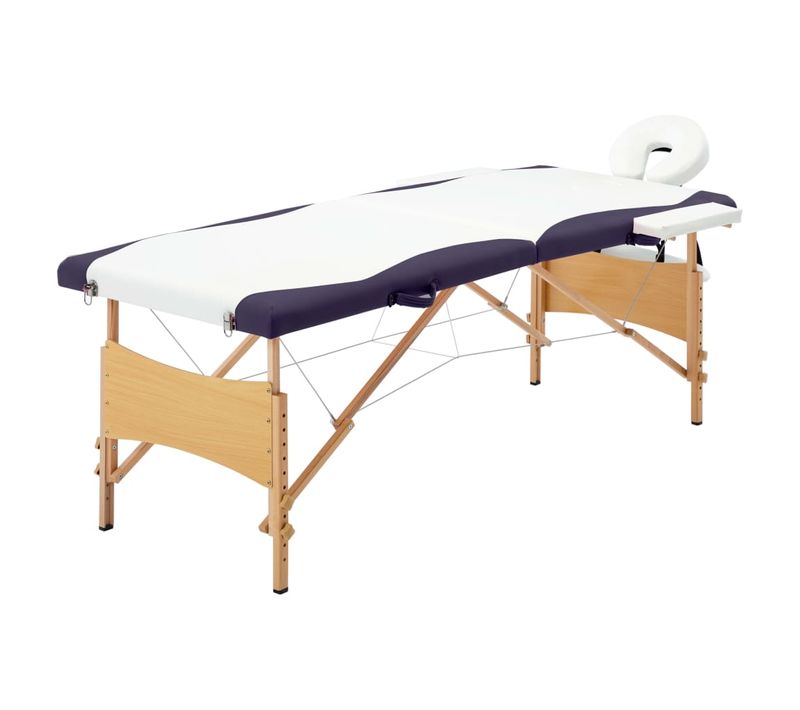 Table De Massage Pliable 2 Zones Bois Blanc Et Violet