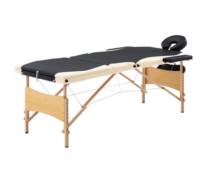 Table De Massage Pliable 3 Zones Bois Noir Et Beige