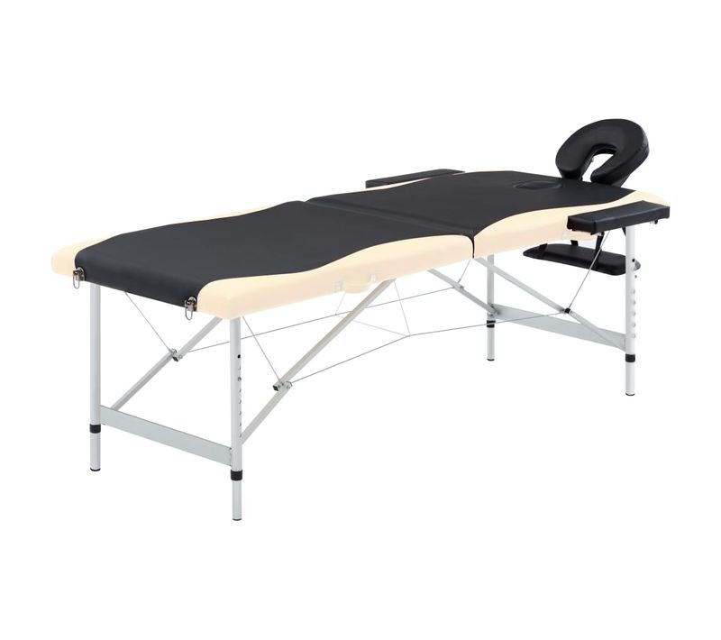 Table De Massage Pliable 2 Zones Aluminium Noir Et Beige