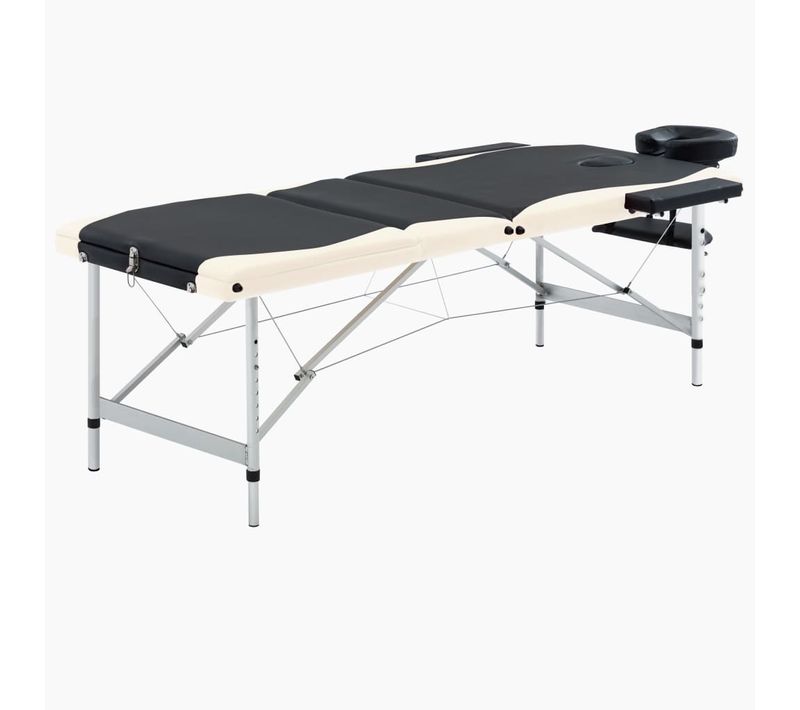 Table De Massage Pliable 3 Zones Aluminium Noir Et Beige