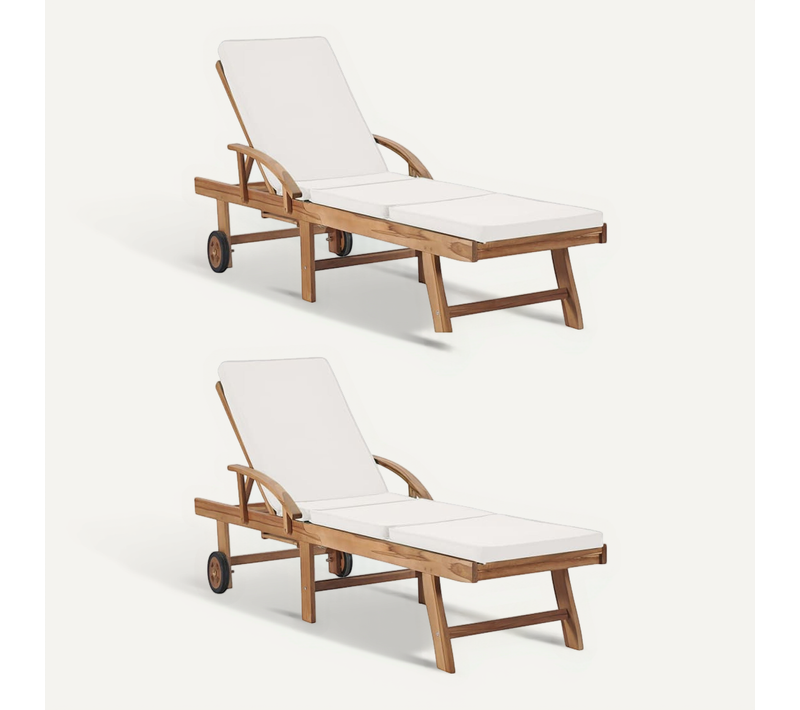 Chaises Longues Avec Coussins 2 Pièces Bois De Teck Solide Crème