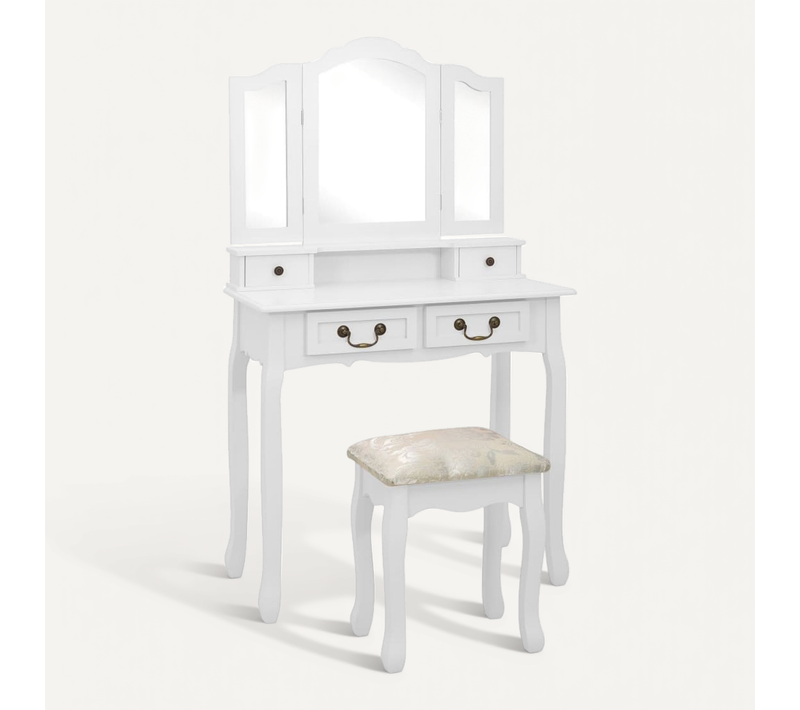 Ensemble De Coiffeuse Avec Tabouret Blanc 80x69x141cm Paulownia