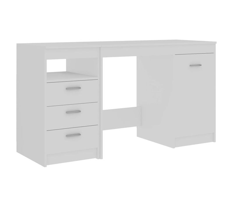 Bureau Lot 1 Bois Contreplaqué Blanc 140x50x76 Cm 3 Tiroirs Porte Murale Sécurisée