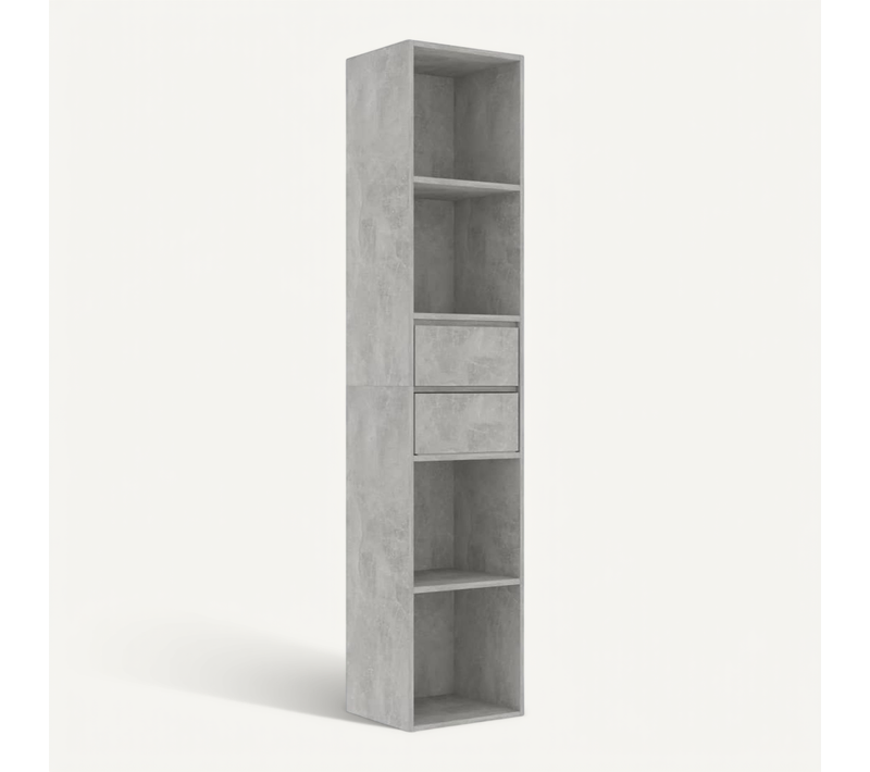 Cabinet À Livres Avec 4 étagères 2 Tiroirs Gris Béton 36x30x171 Cm Bois Composé