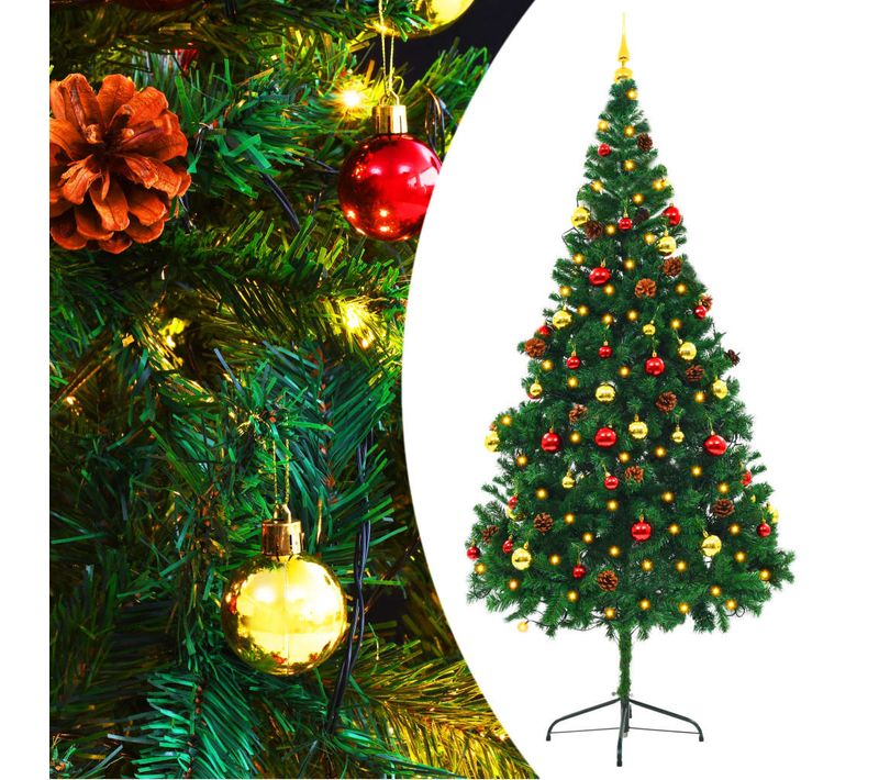 Arbre De Noël Artificiel Pré-éclairé Avec Boules Vert 210 Cm