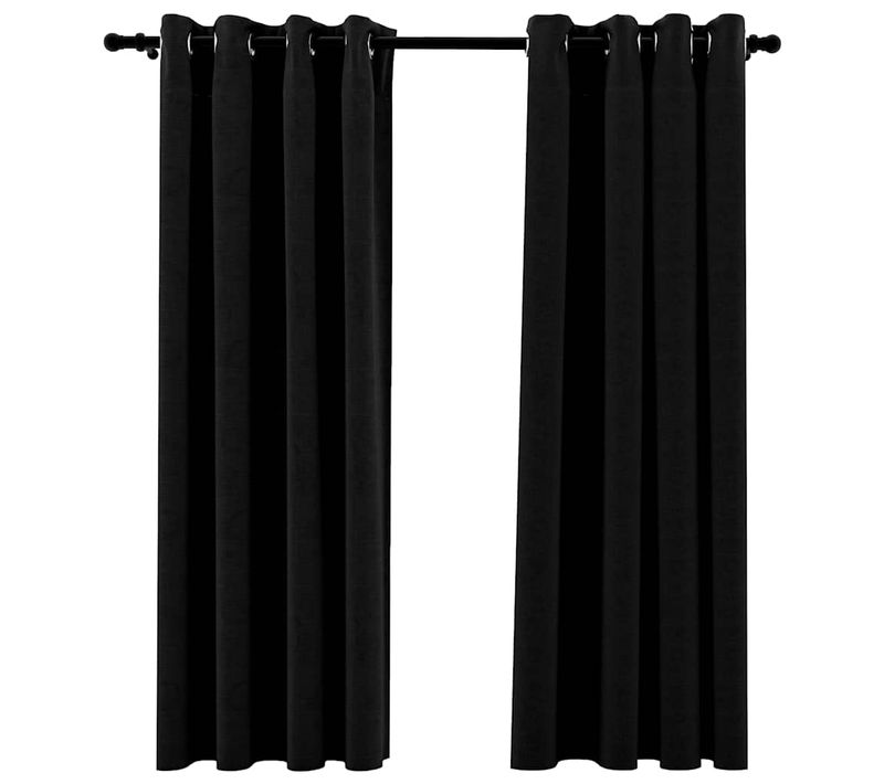 Rideaux Occultants Aspect Lin Avec Oeillets 2 Pièces Noir 140x175cm