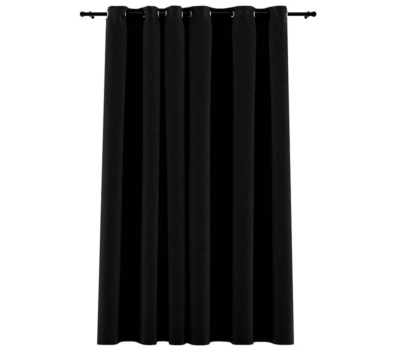 Rideau Occultant Aspect De Lin Avec Oeillets Noir 290x245 Cm
